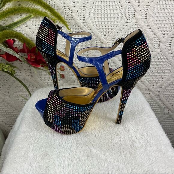 ALBA Multicolored Rhinestone Bejewled Super High Stiletto Heels Open Toe Pumps 9 - Picture 6 of 10